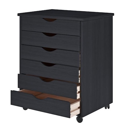 Adeptus Usa Adeptus Solid Wood 76168 11 x 17 in. 6 Drawer Wide Roll Cart  Black 76168